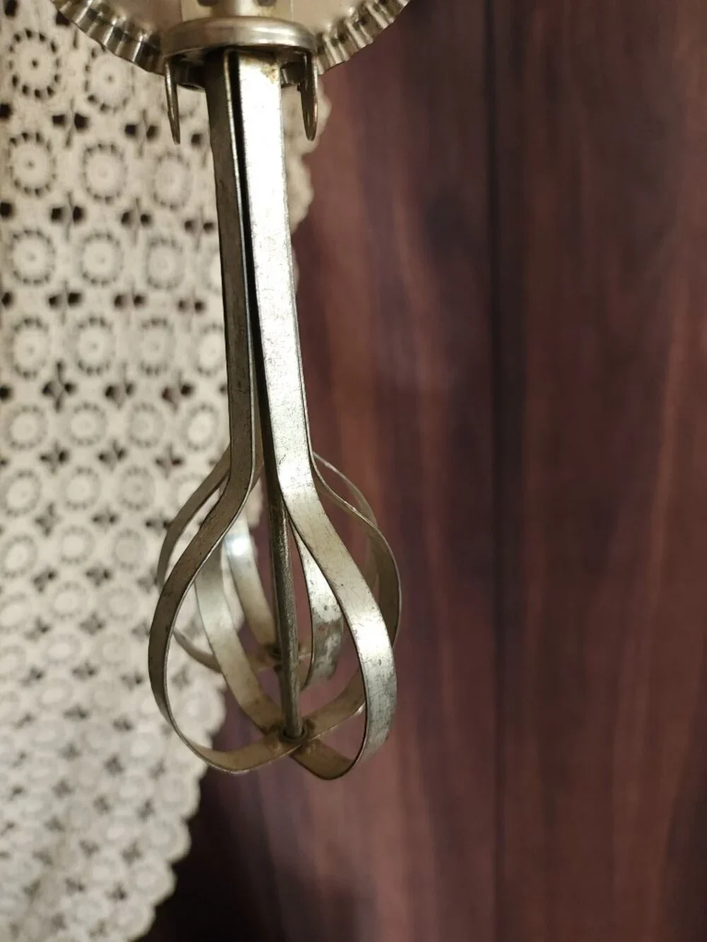 Vintage 190s Hand Mixer, A&J Manual High Speed Egg Beater with Green Wood Handle
